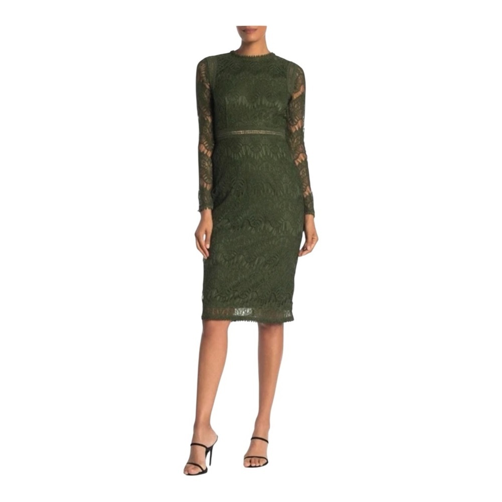 Love x Design Allison Long Sleeve Lace Midi Dress in Olive NWT